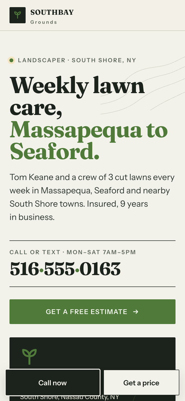 Southbay Grounds: a one-page site for a landscaper
